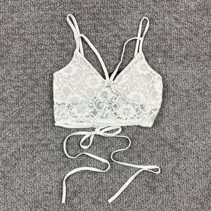 PrettyLittleThing Bralette Top Womens US 4 White Lace Strappy Boho Romantic